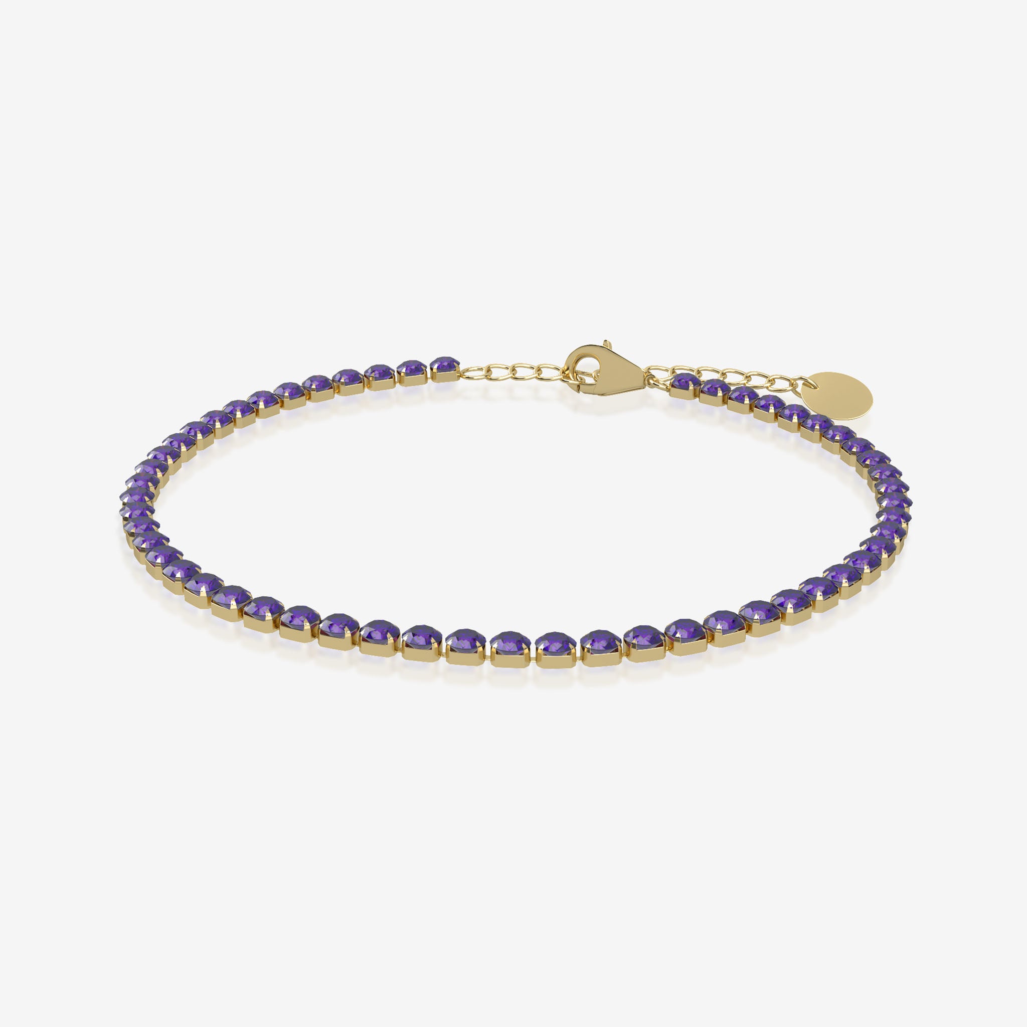 Amethyst birthstone tennis bracelet in gold