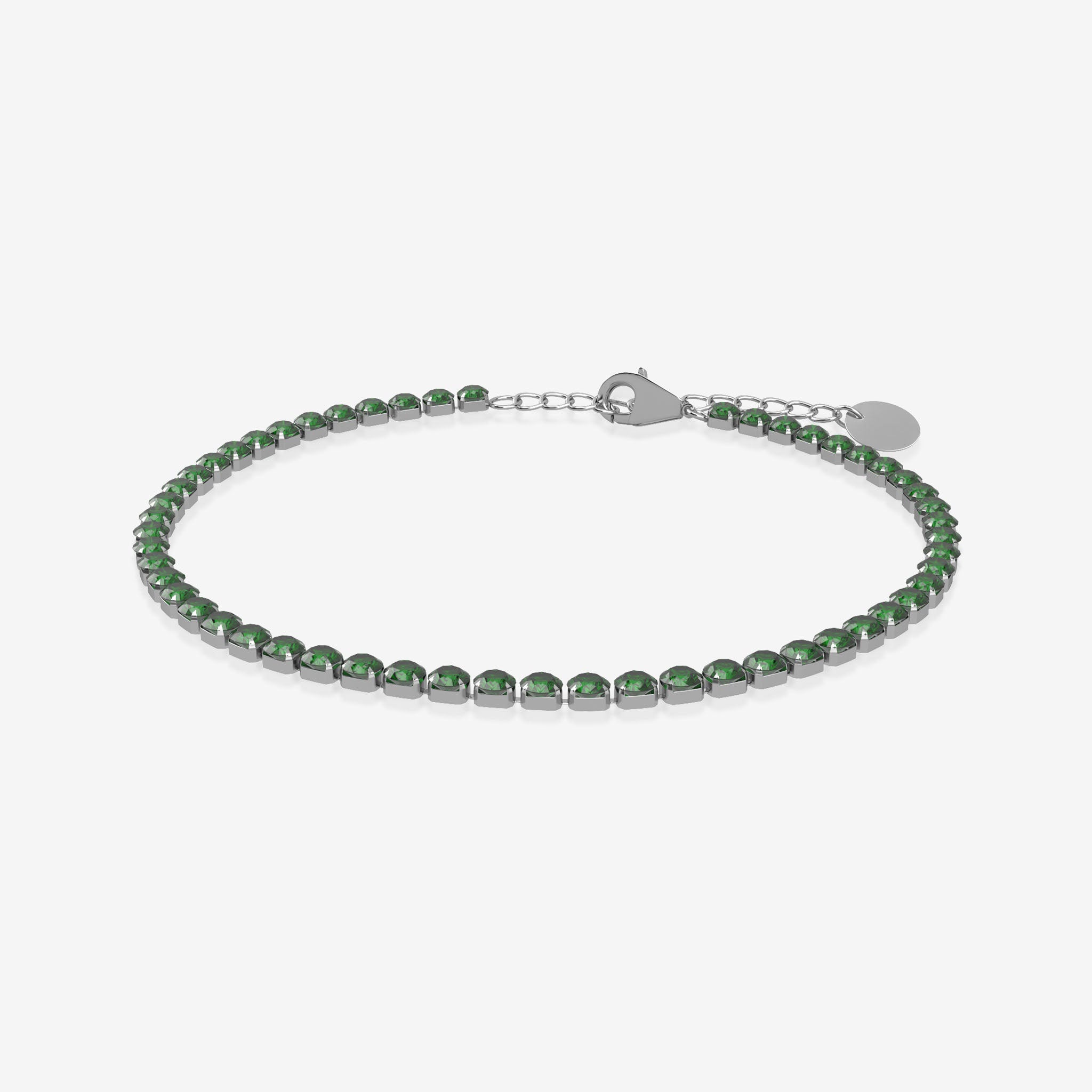 Emerald birthstone tennis bracelet in silver