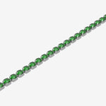 Green tennis gemstone bracelet in silver on a white background