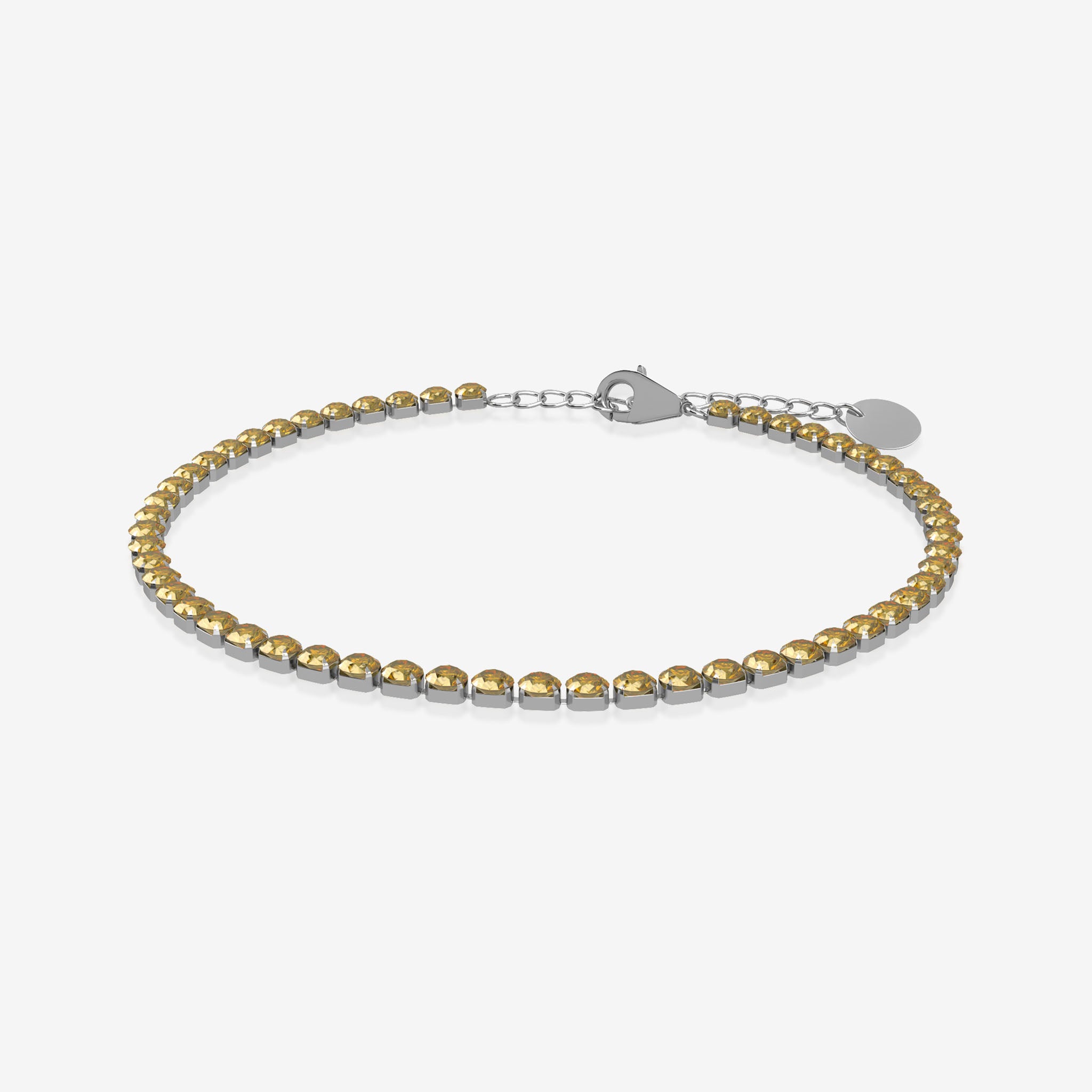 topaz birthstone tennis bracelet on a white background