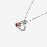 Silver Necklace with 2 birthstone pendants on a white background