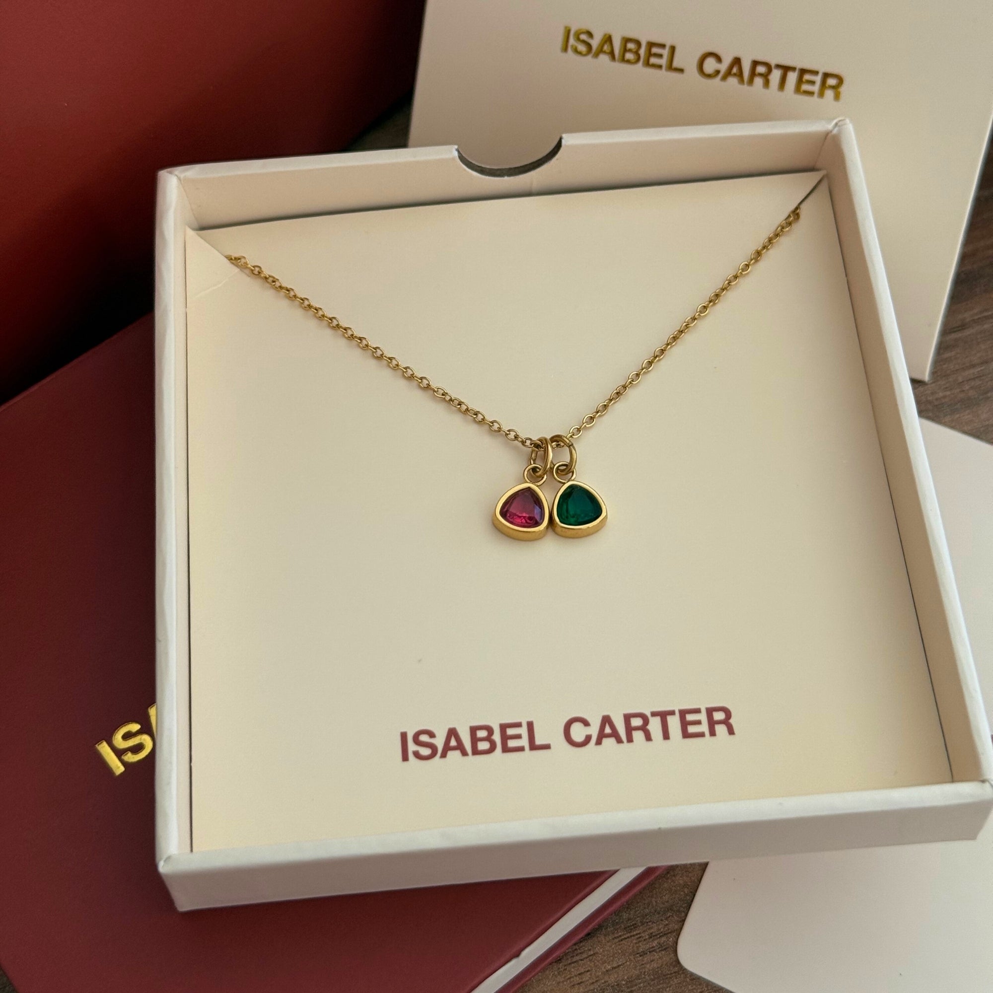 Double birthstone pendant necklace in gold