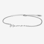 Silver bracelet with 'Mama' engraving on a white background