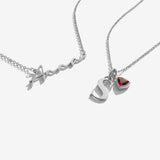 Two silver necklaces with heart-shaped pendants on a white background