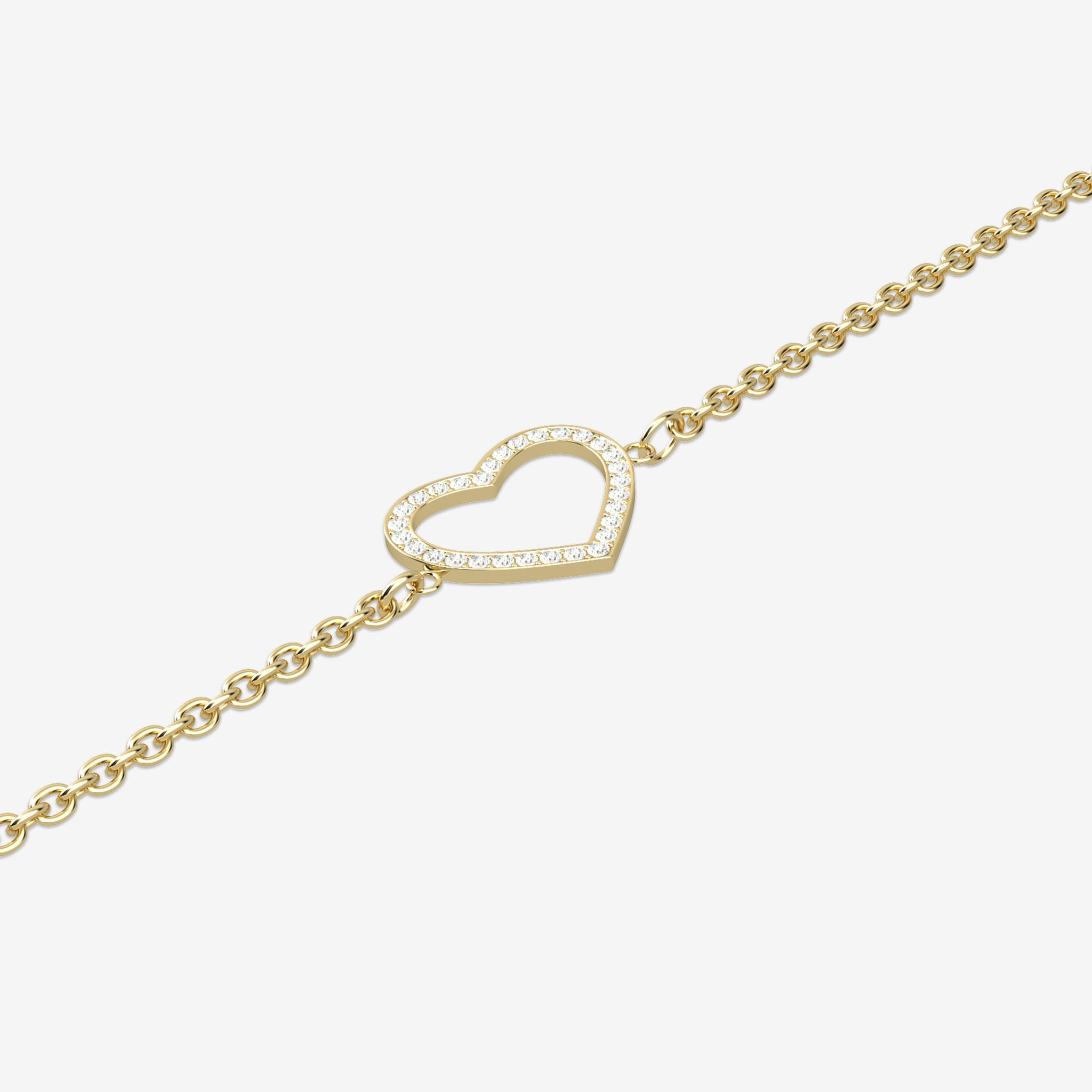 Gold bracelet with a heart-shaped clasp on a light gray background
