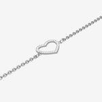 Silver heart-shaped bracelet on a white background