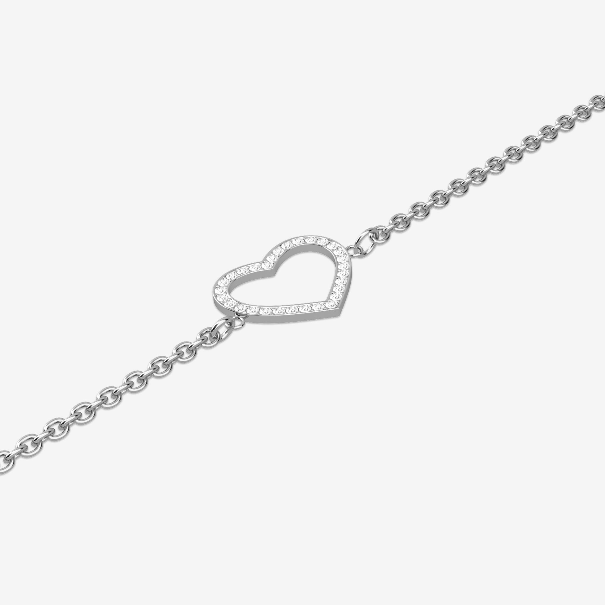Silver heart-shaped bracelet on a white background