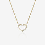 Heart-shaped necklace with diamonds on a white background
