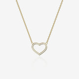 Heart-shaped necklace with diamonds on a white background