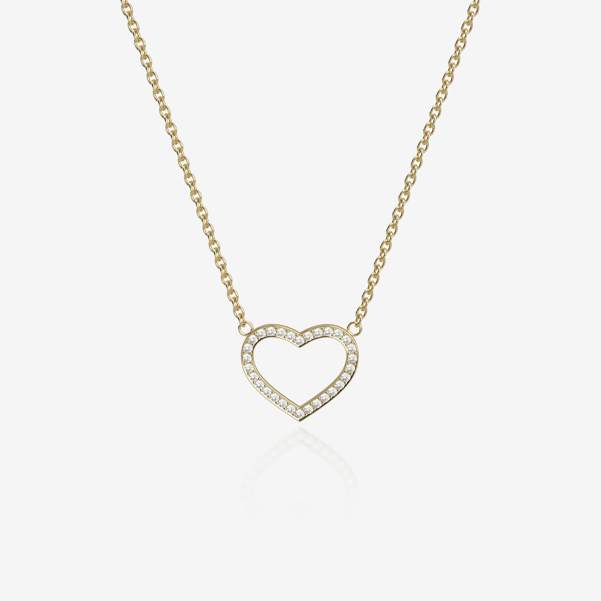 Heart-shaped necklace with diamonds on a white background