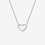 Heart-shaped necklace with small diamonds on a white background