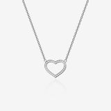 Heart-shaped necklace with small diamonds on a white background
