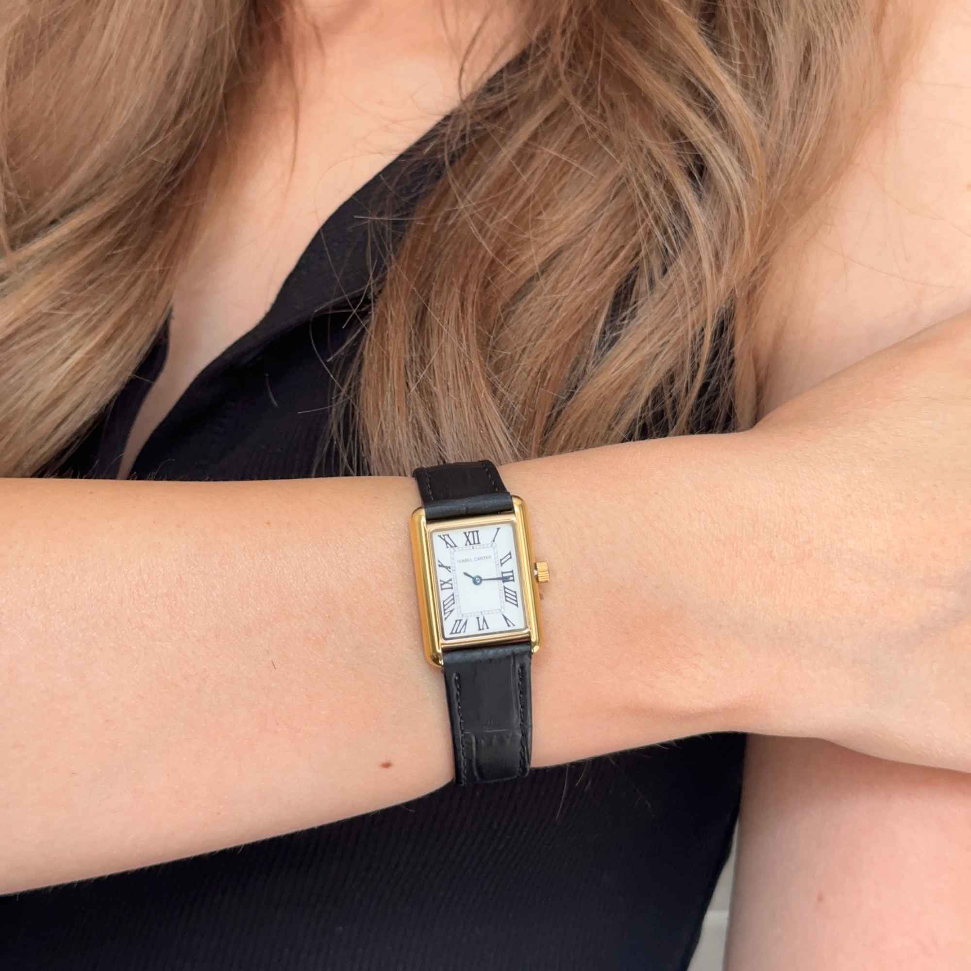 Sainte Gold Leather Tank Watch