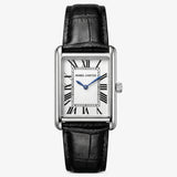 Isabel Carter Recentangle Tank Watch in Metal Silver & Genuine Leather (Sainte Watch)