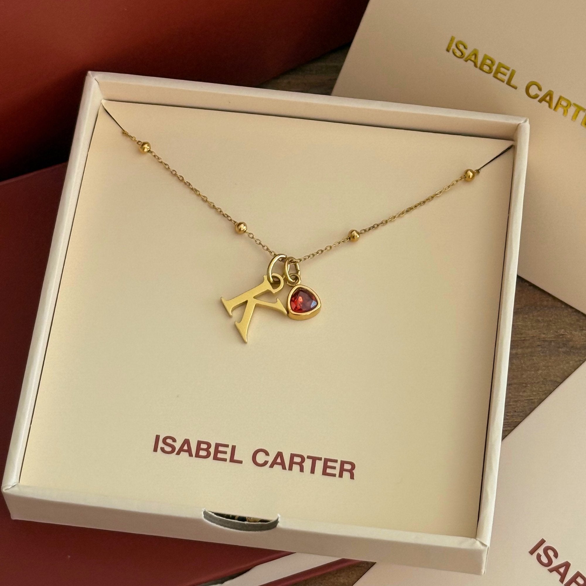 Initial Necklace with Birthstone Pendant in Gold