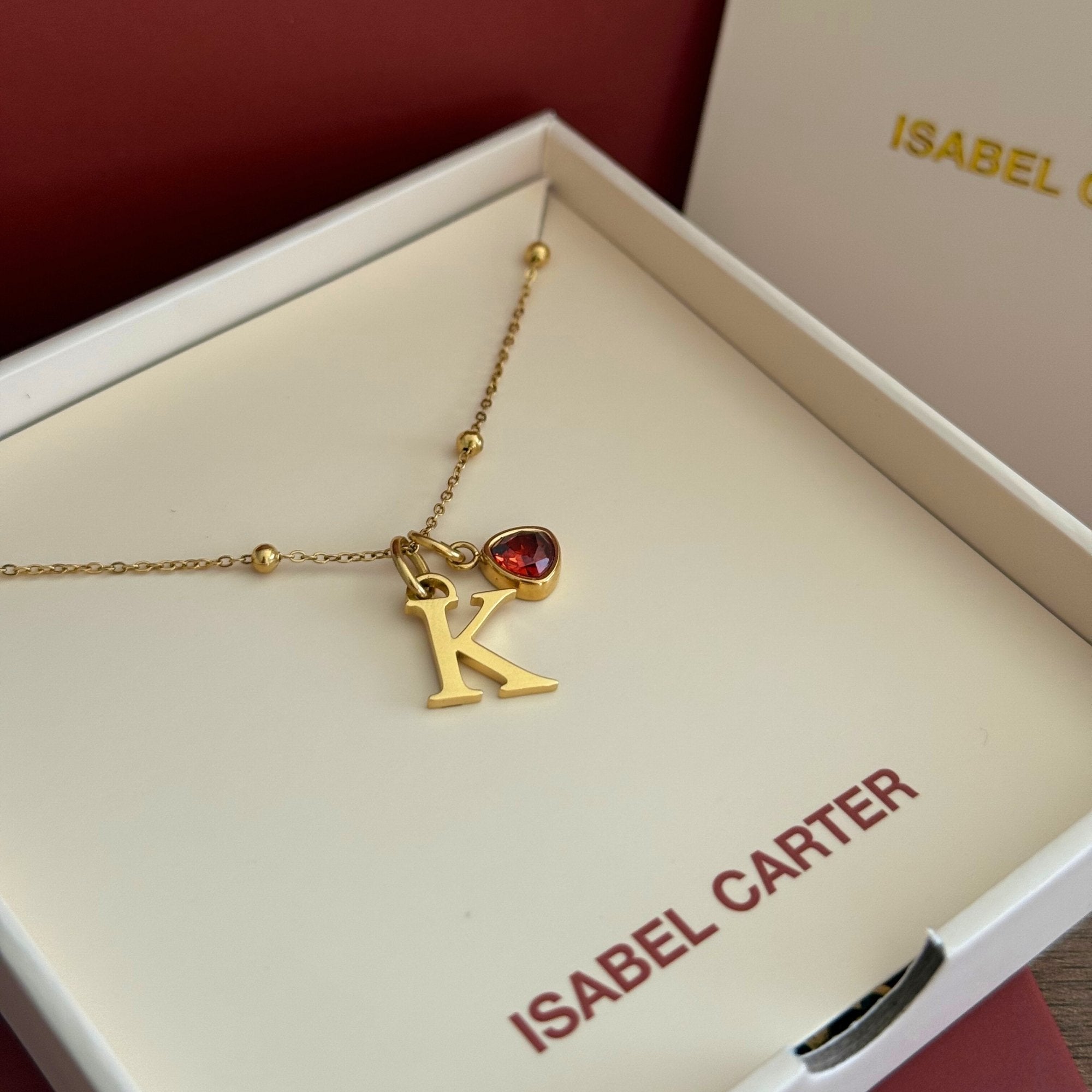 Initial Necklace with Birthstone Pendant in Gold
