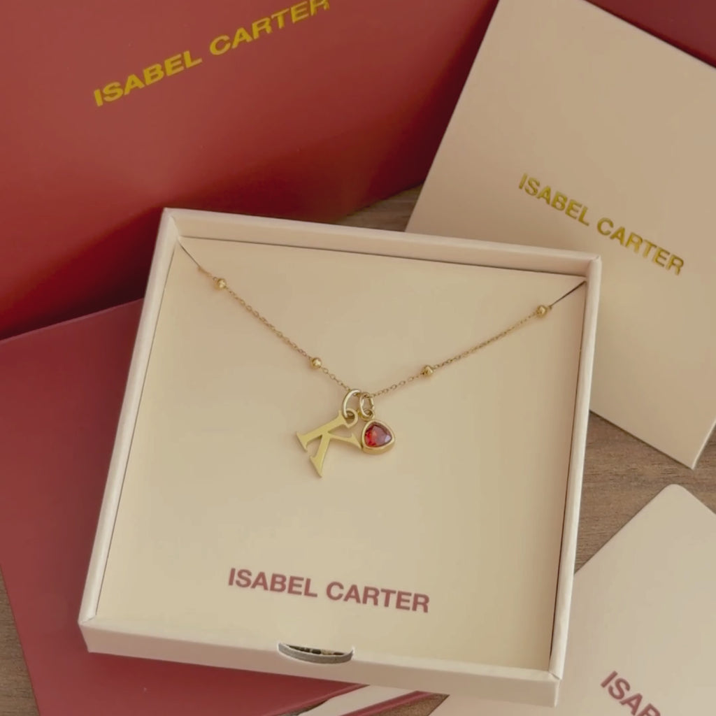 Initial Necklace with Birthstone Pendant in Gold