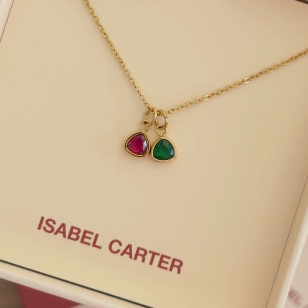 Double birthstone pendant necklace in gold