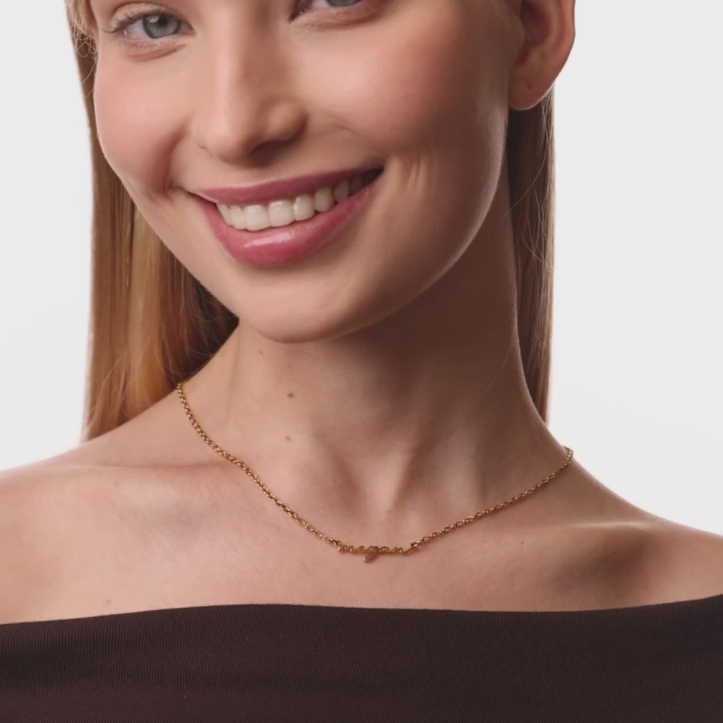 personalised womens jewellery in gold on model 