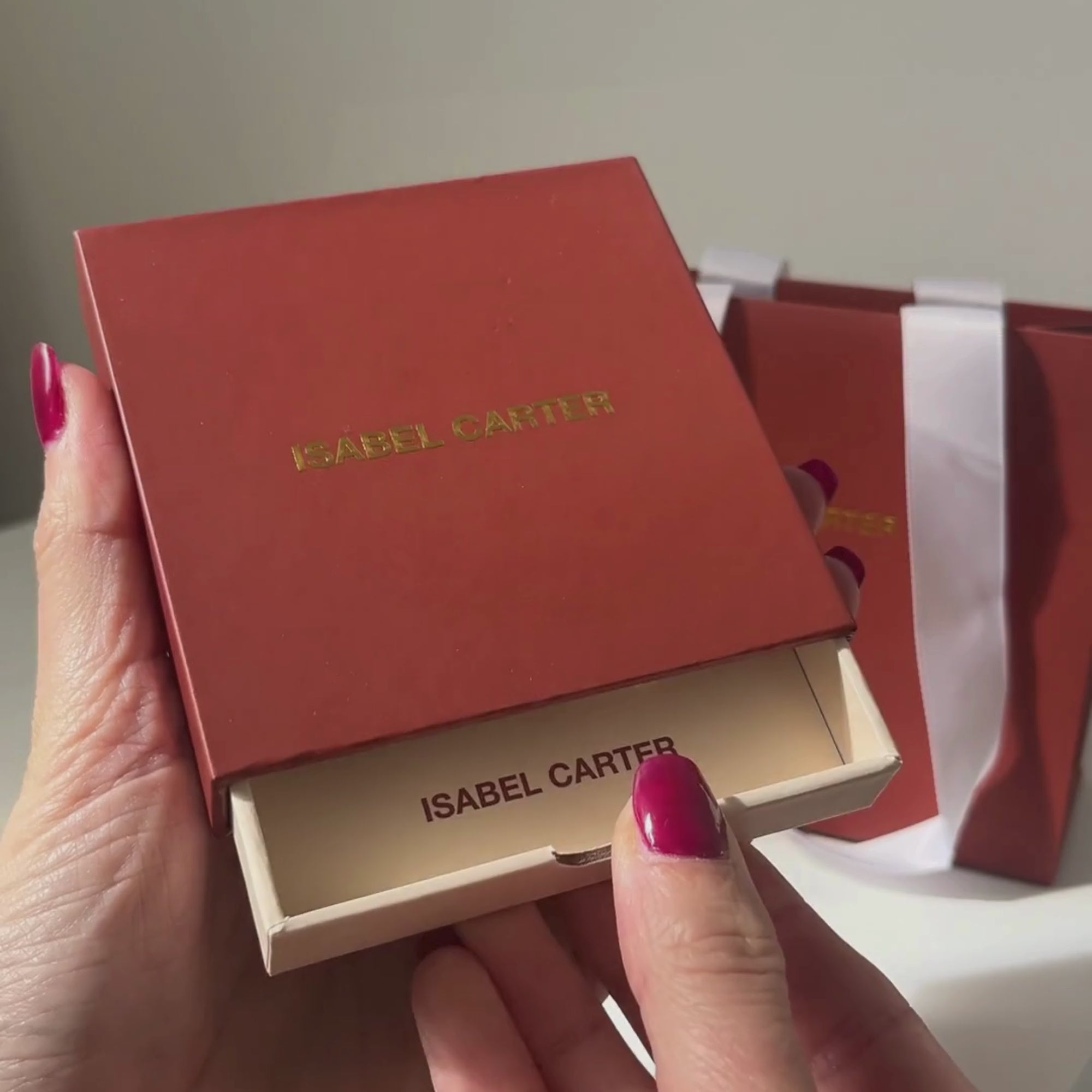 Personalised jewellery womens gold clover name bracelet with Isabel Carter packaging