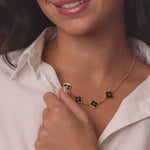 personalised womens jewellery in gold on model 