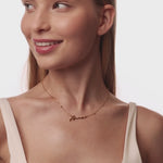 personalised womens jewellery in gold on model 