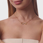 personalised womens jewellery in gold on model 